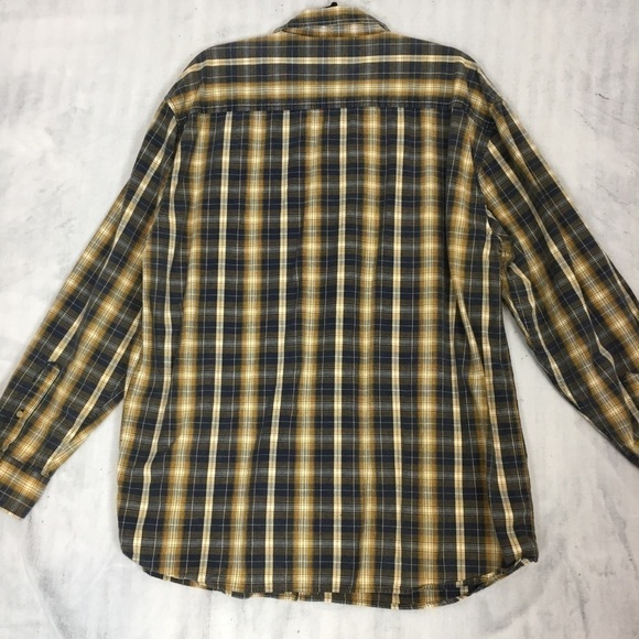 US Expedition Plaid Shirt Mens XL Long Sleeve Button Up Cotton Blue and Mustard - Picture 3 of 12